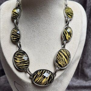 Oval Zebra-Print Statement Necklace in Yellow and Black